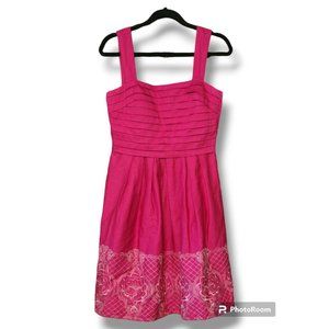 Sangria Pink Sleeveless Fit and Flare Embroidered Pleated Dress - 8